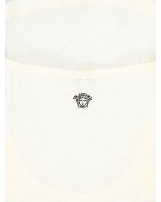 Versace White Cream Ribbed Medusa Wool Top