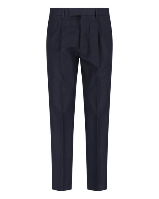 Zegna Blue Cotton-Linen Trousers With Cotton Lining for men