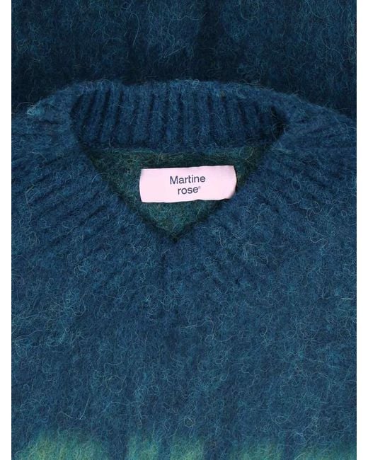 Martine Rose Blue V-Neck Mohair Sweater With Ribbed Trims And Prominent Logo for men