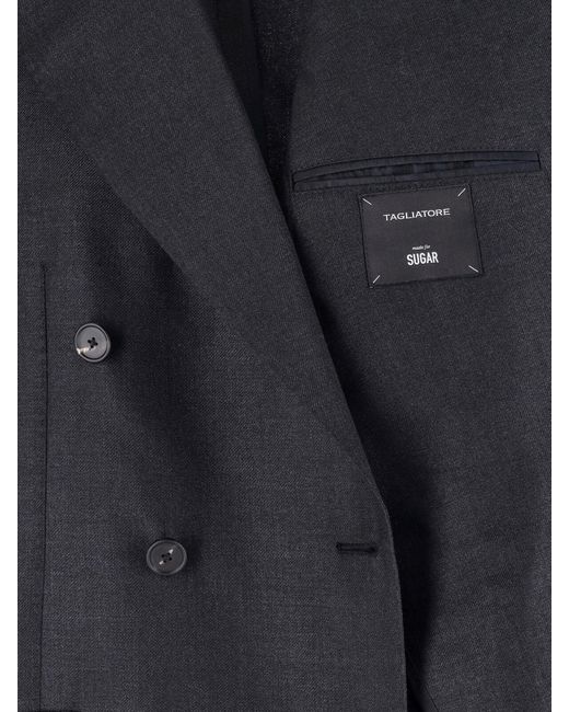 Tagliatore Blue Structured Double-Breasted Notch Lapel Jacket for men