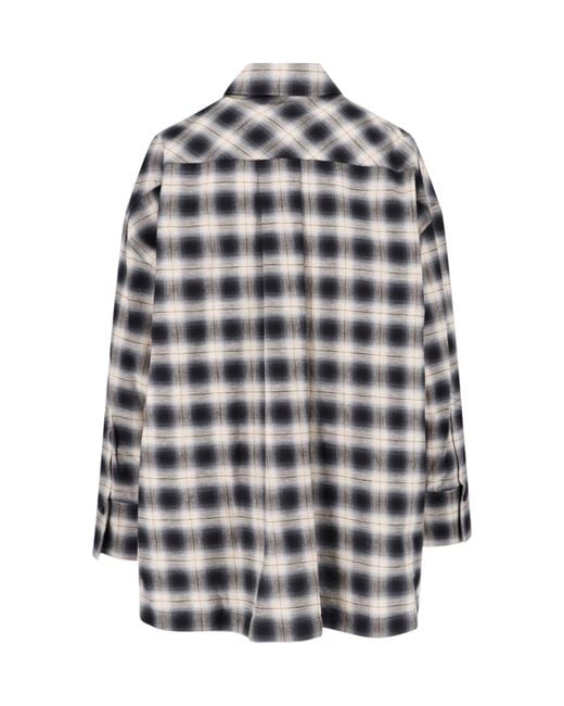 The Attico Gray Classic Plaid Shirt With Asymmetrical Hem