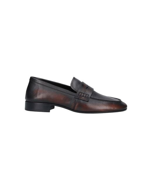 Dries Van Noten Black Worn-Effect Squared Toe Leather Moccasins