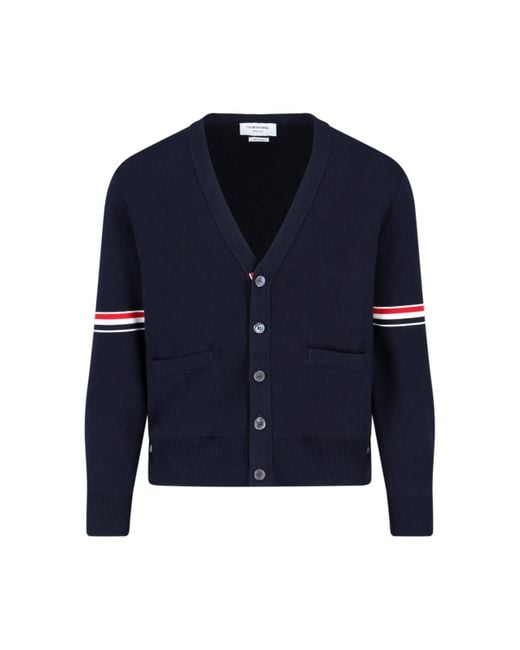 Cardigan Dettagli Tricolore di Thom Browne in Blue da Uomo