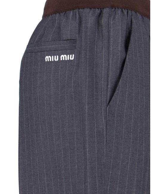 Pantaloni In Lana Vergine Logo di Miu Miu in Blue