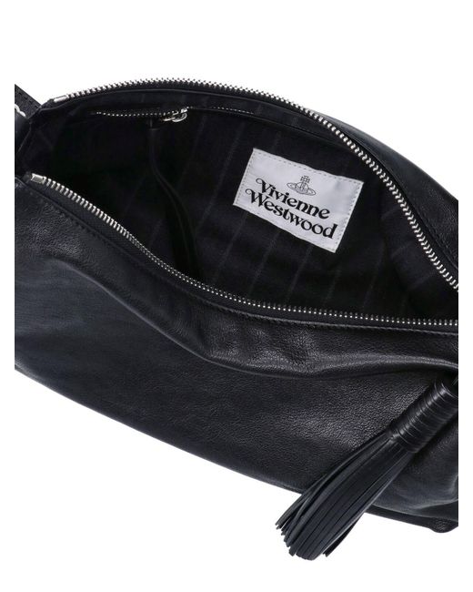 Vivienne Westwood Black Leather Shoulder Bag With Tassel