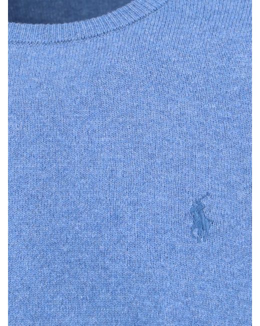 Polo Ralph Lauren Blue Crewneck Sweater With Ribbed Cuffs And Subtle Embroidery for men