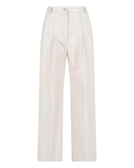 Aspesi White Cream Tailored Straight-Leg Cotton Trousers