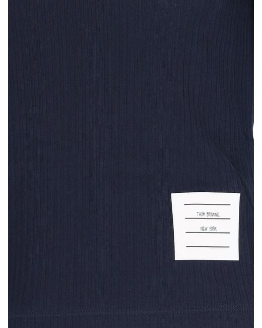 Thom Browne Blue Three Stripes Logo T-Shirt
