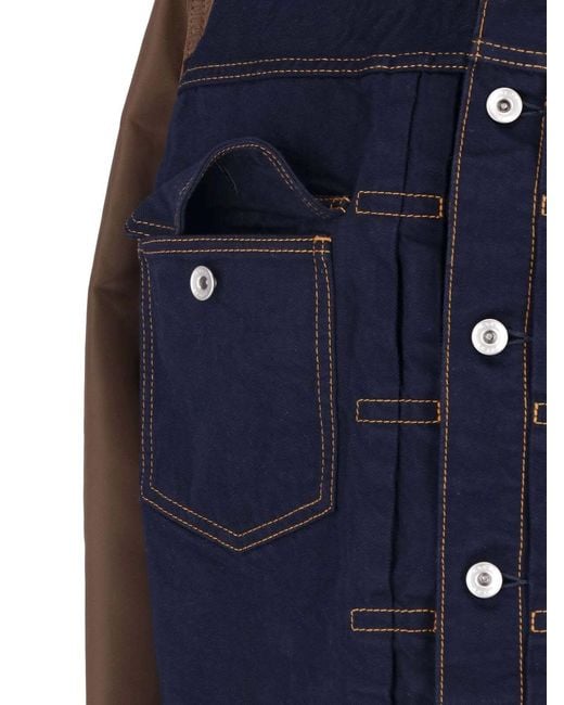 Sacai Blue Denim And Nylon Jacket