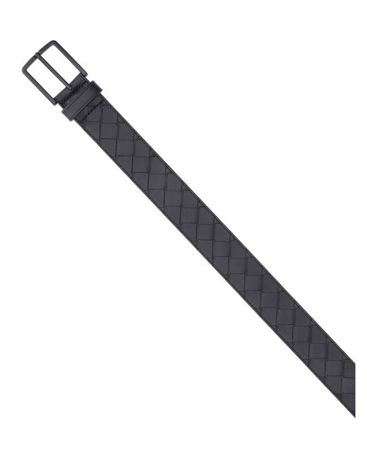 Bottega Veneta Black Leather Belt "Intrecciato" for men