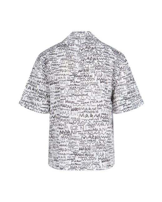 Camicia Bowling "Scribble" di Marni in White da Uomo