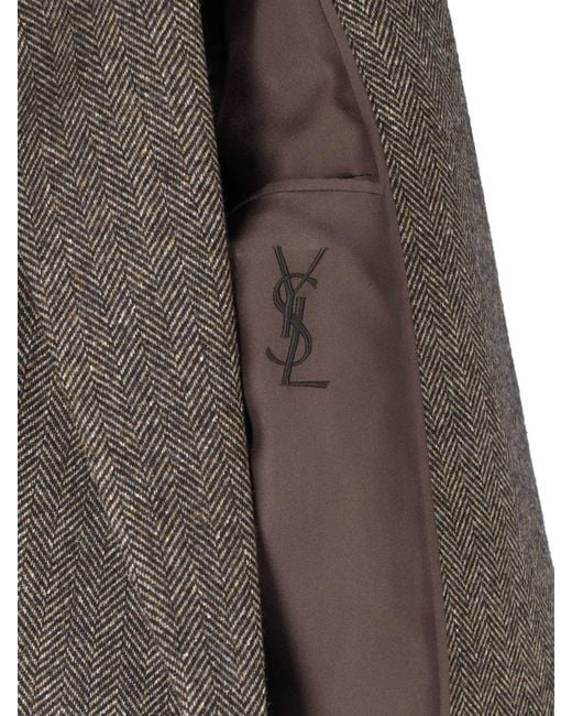 Saint Laurent Gray Double-Breasted Wool Blazer