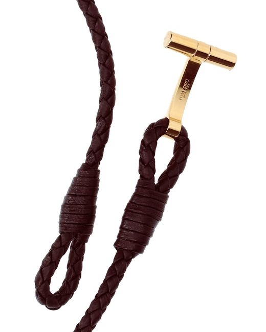 Tom Ford Black Braided Leather T Bracelet for men