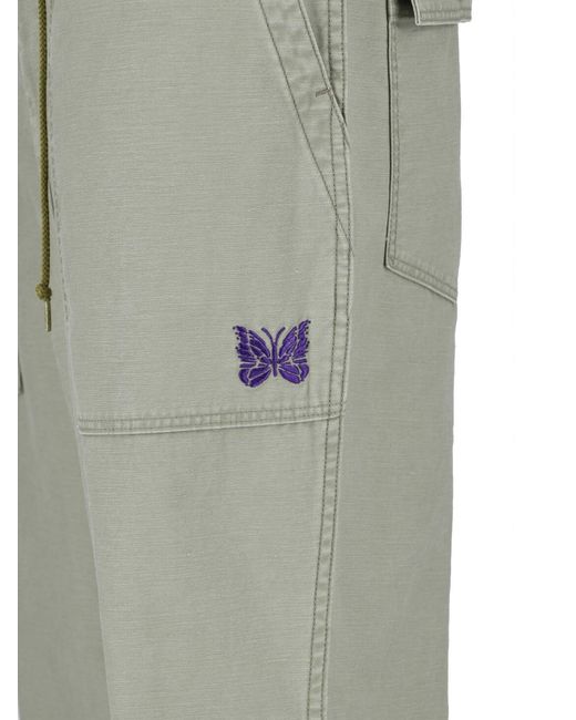 Needles Gray String Fatigue Straight Cotton Trousers for men