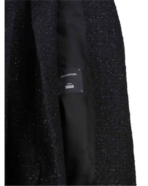 Tagliatore Black Tailored Jacket With Notched Lapel And Textured Fabric