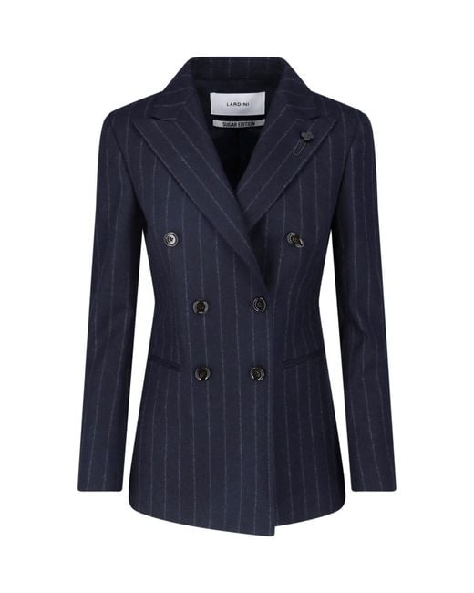 Lardini Blue Double-Breasted Wool Blazer