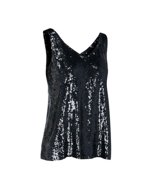 P.A.R.O.S.H. Black Sequins Embroidery Tank Top