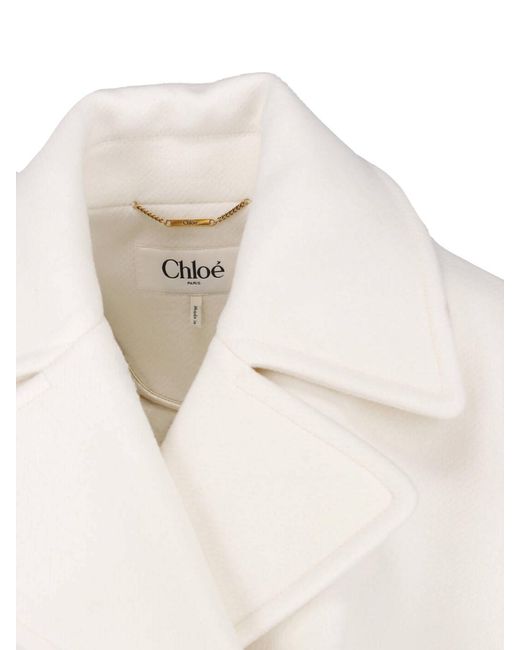 Chloé White Short Virgin Wool Coat