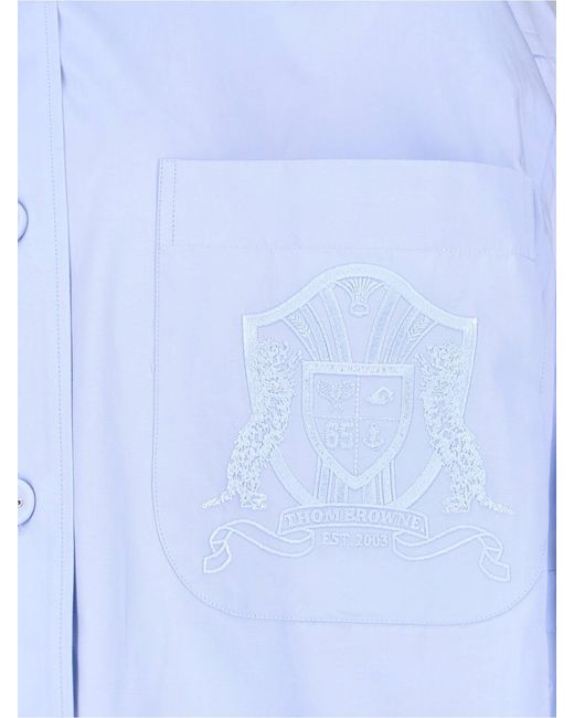 Thom Browne Blue Poplin Curved Hem Logo Shirt