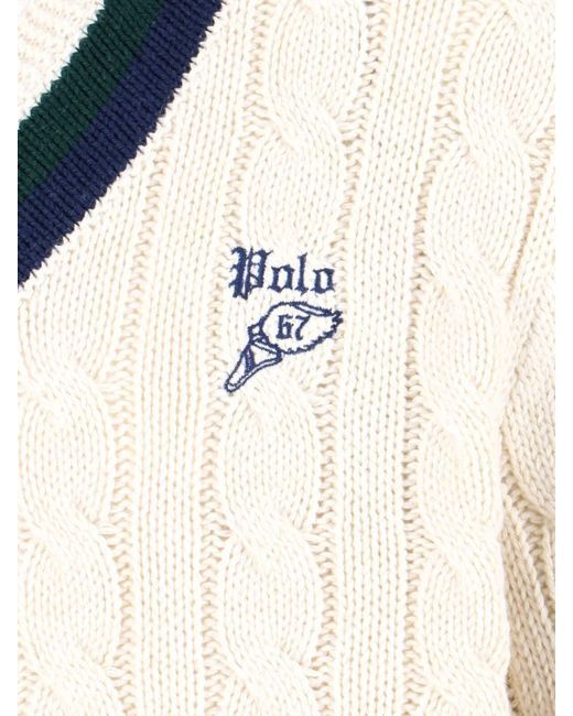 Polo Ralph Lauren White Cable-Knit Cricket Sweater Cream for men