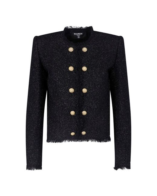 Balmain Blue Tailored Wool-Blend Jacket With Sculpted Structure