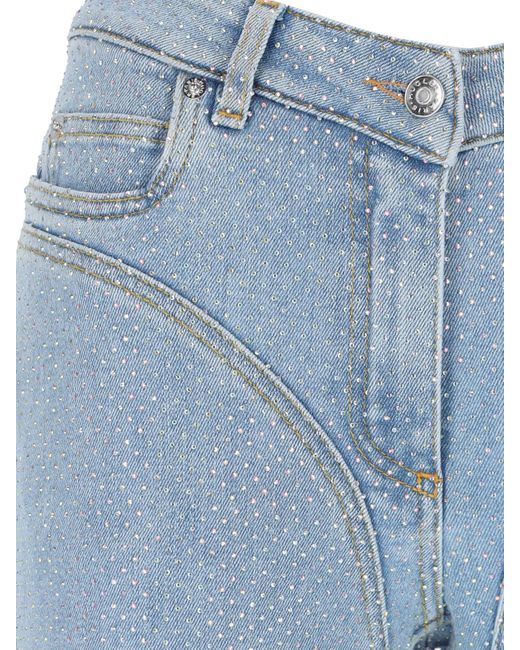 Mugler Blue All-over Rhinestone Jeans