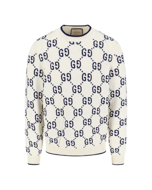 Gucci White 'Gg' Crew Neck Sweater for men