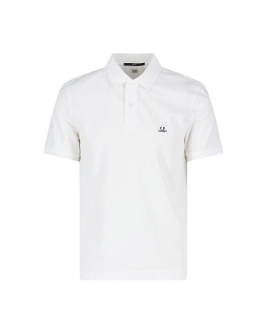 C P Company White Logo Polo Shirt for men