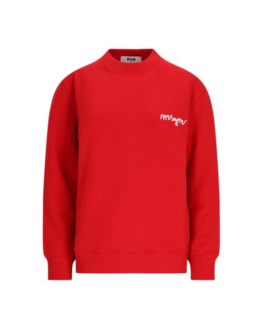 MSGM Red Logo Crewneck Sweatshirt