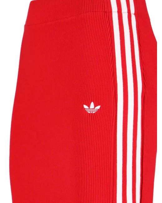 Adidas Red 'Knit 3-Stripes' Midi Skirt