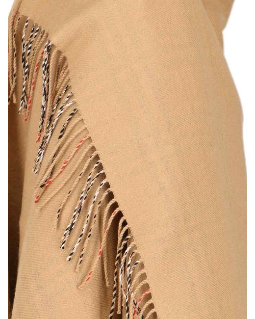 Burberry Natural Reversible Wool Cape With Fringed Edges