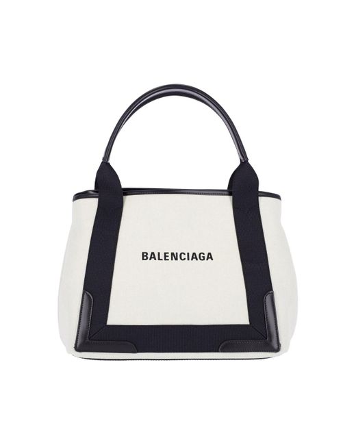 Balenciaga White "cabas Navy" Handbag