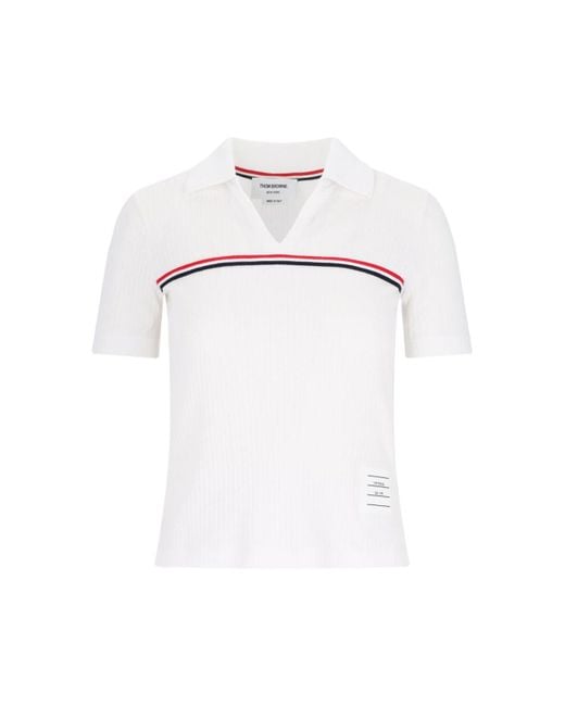 Thom Browne White Three Stripes" Knit Polo