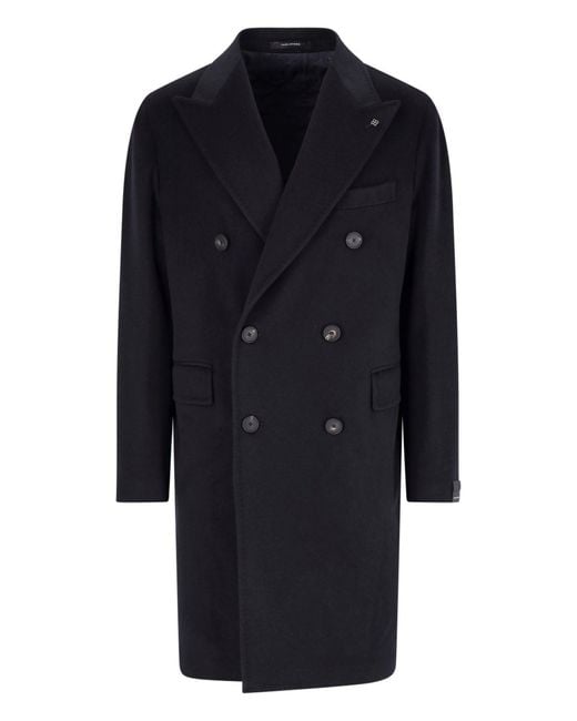 Tagliatore Blue Double-Breasted Virgin Wool Coat for men