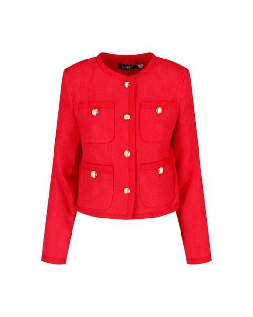 Ralph Lauren Red Linen Button Jacket
