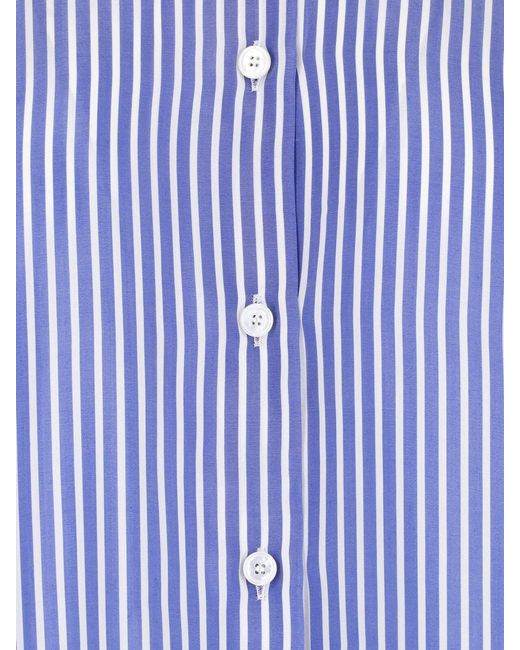 Kiton Blue Silk Striped Classic Collar Shirt