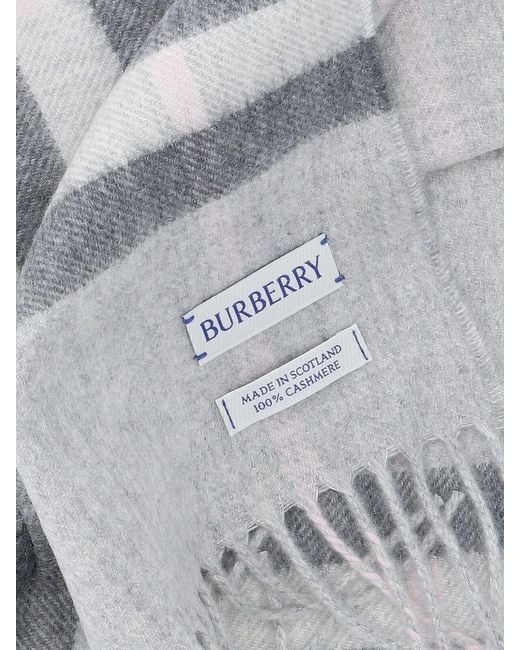 Burberry Gray Plaid Wool Fringe Scarf