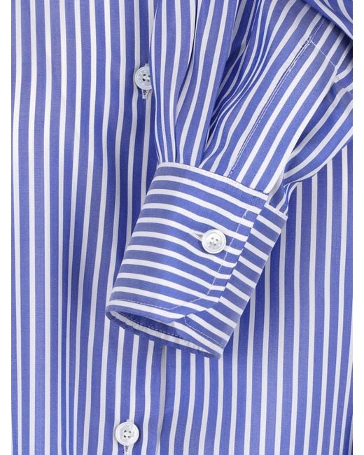 Kiton Blue Silk Striped Classic Collar Shirt