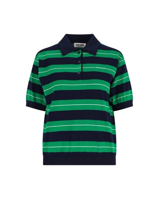 Polo In Maglia Logo di Miu Miu in Green