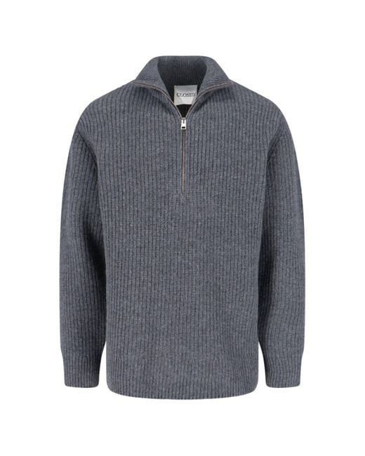 Closed Gray Classic Sweater With Round Neckline for men
