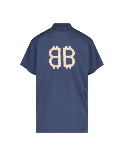 Balenciaga Blue T-Shirt En Coton À Imprimé Crypto for men