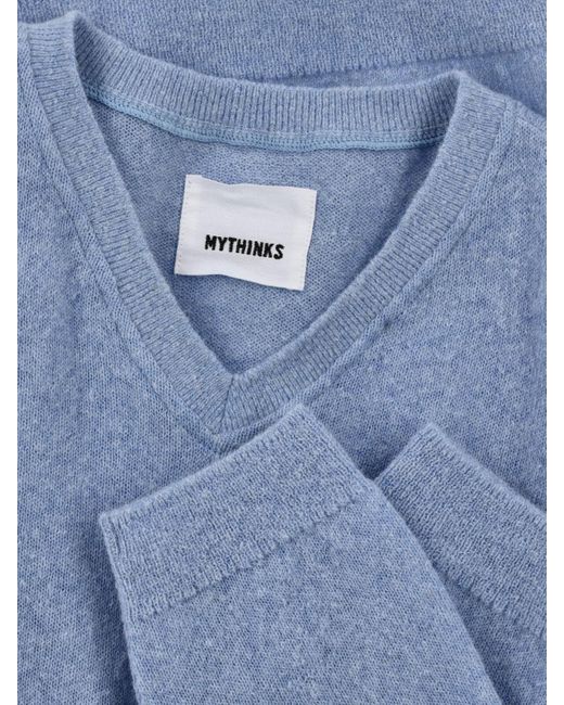 MYTHINKS Blue V-Neck Sweater