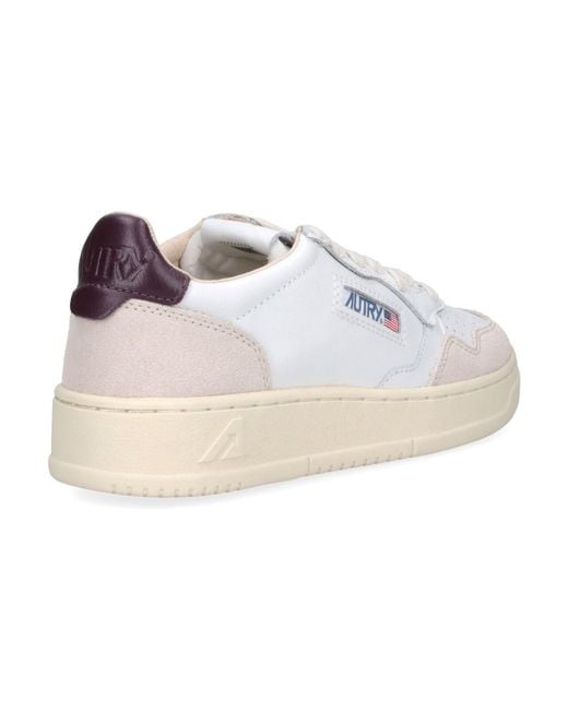 Autry White Low-Top Leather Sneakers With Suede Overlays