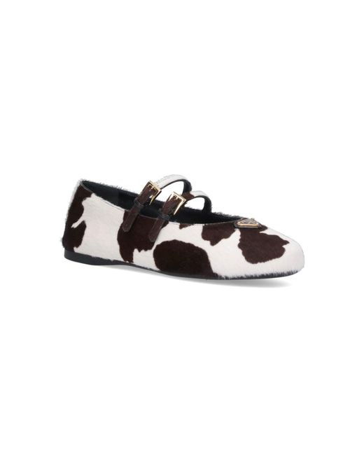 Ballerine bianche/moro con stampa animalier di Prada in White