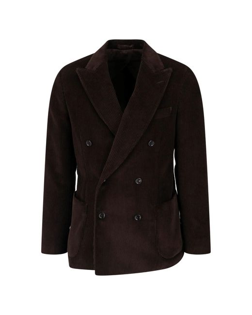 Lardini Black Double-Breasted Velvet Blazer for men