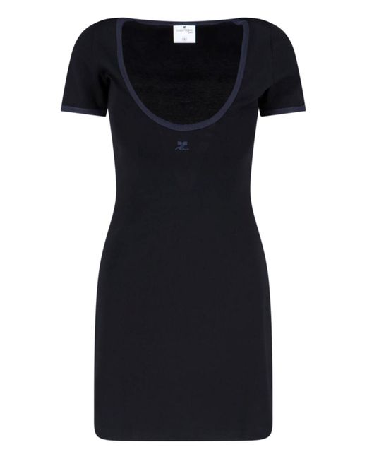 Courreges Black Ribbed Mini Dress With Accents