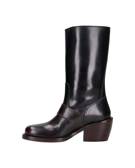 Dries Van Noten Black Leather Ankle Boots