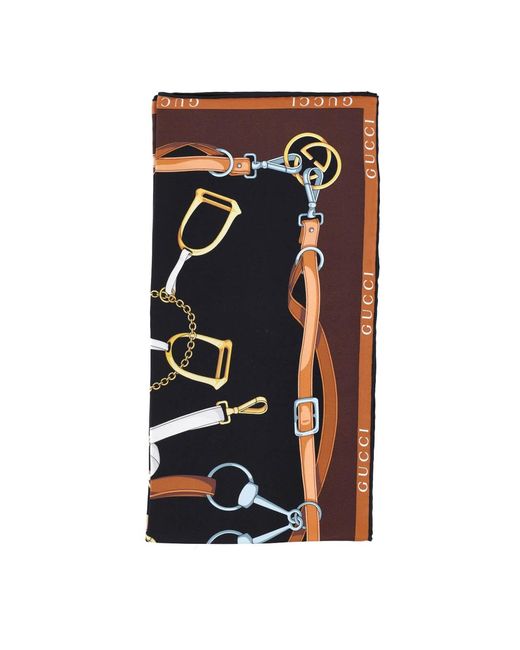Gucci Black Printed Silk Scarf