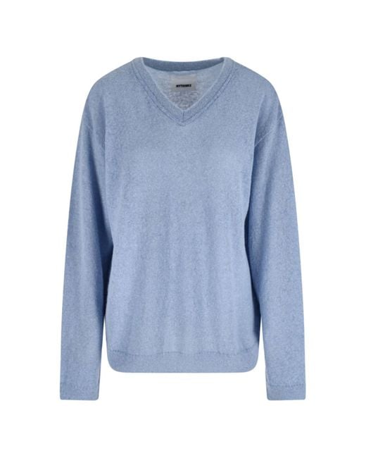 MYTHINKS Blue V-Neck Sweater
