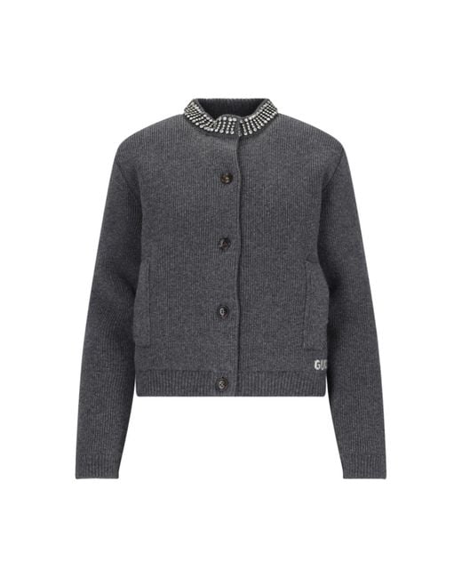 Gucci Gray Padded Rhinestone Cardigan